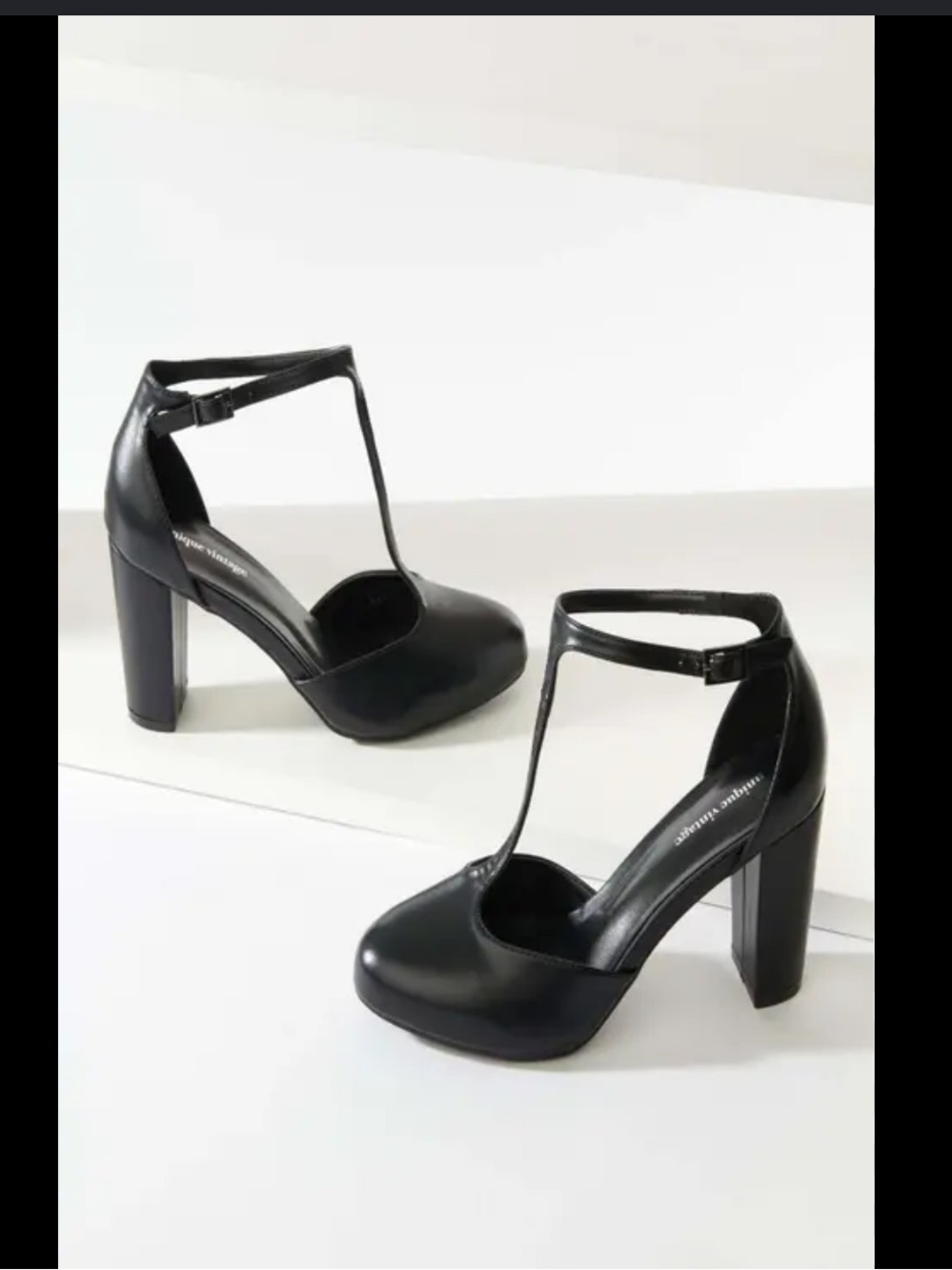 Unique Vintage Black Leatherette T Strap Astaire Pumps